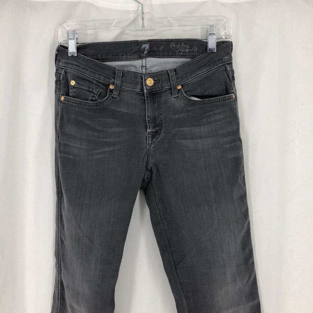 7 For All Mankind The Slim Cigarette Skinny Denim Jeans Gray Mid Rise Sz 29 USA